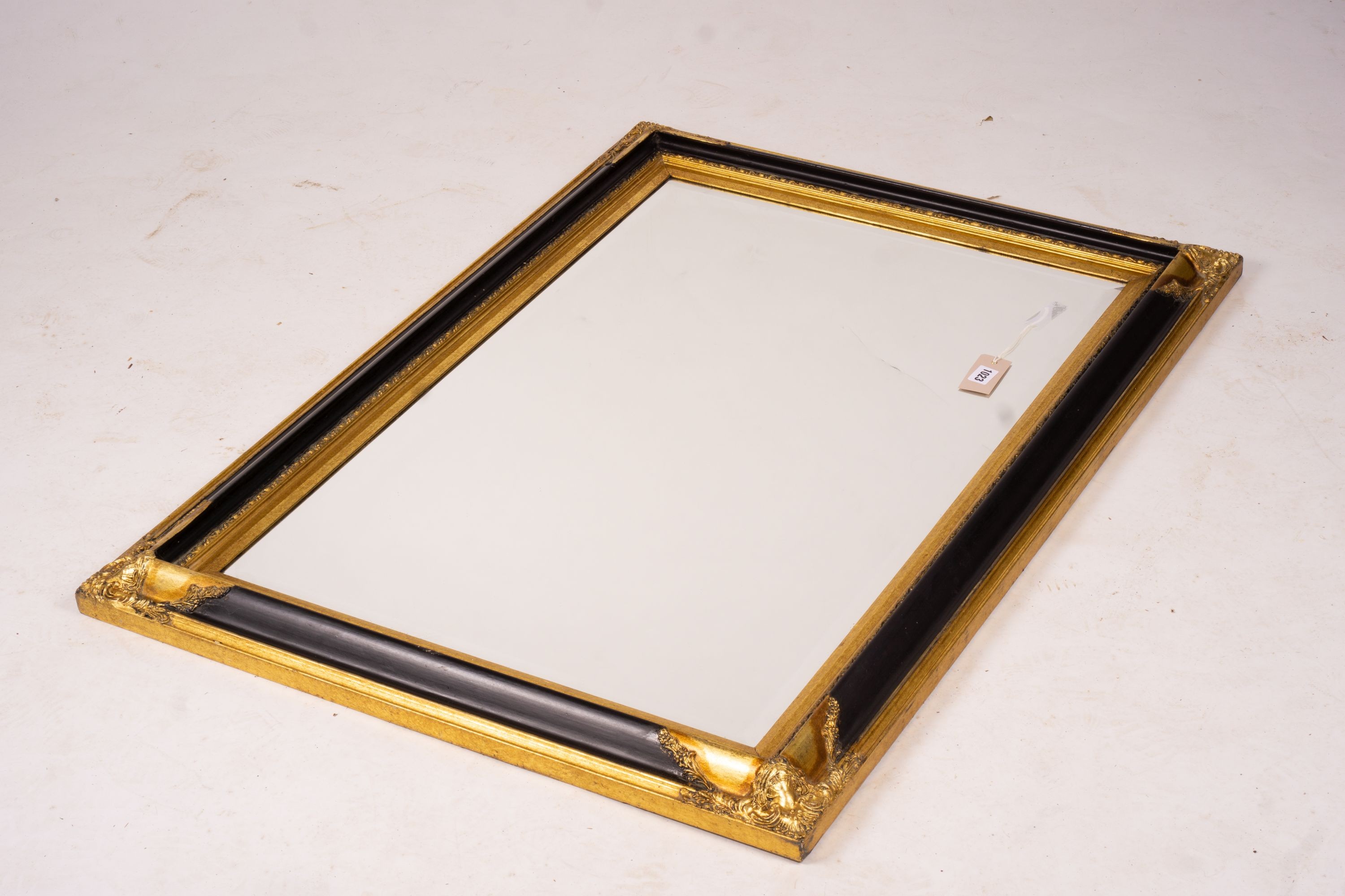 A 19th century French gilt gesso wall mirror, width 64cm, height 116cm together with a modern larger rectangular wall mirror